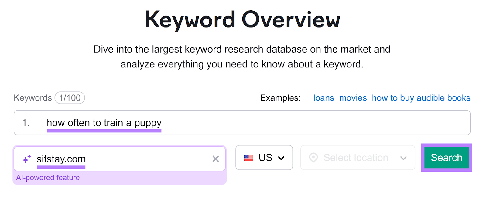 Semrush Keyword Overview Tool start