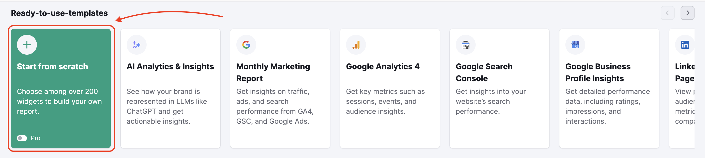 Highlighting the button to press to start a report from scratch.