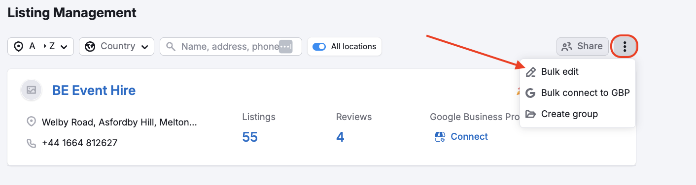 Where to find the bulk edit option. 