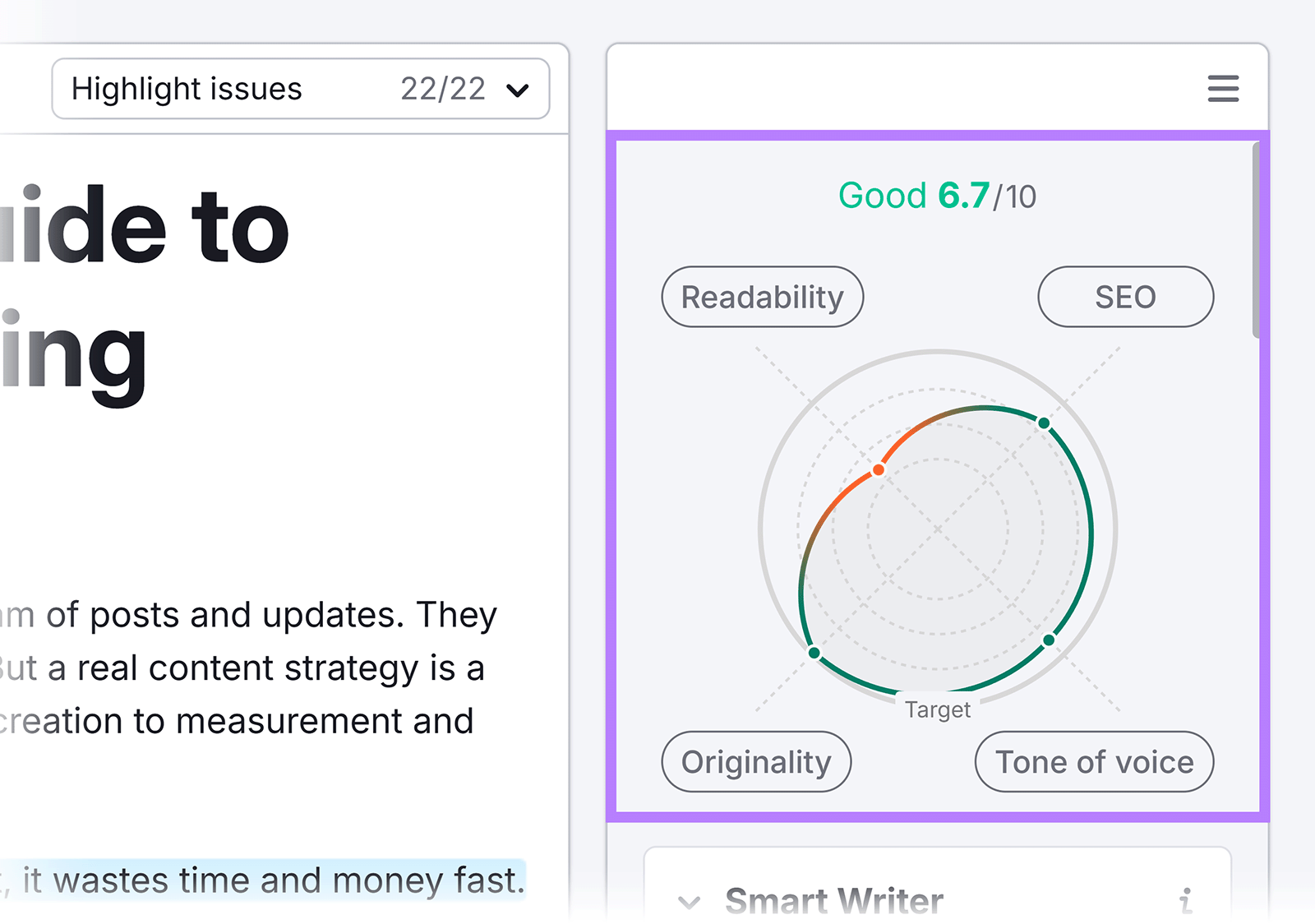 SWA content score graph highlighted in sidebar.