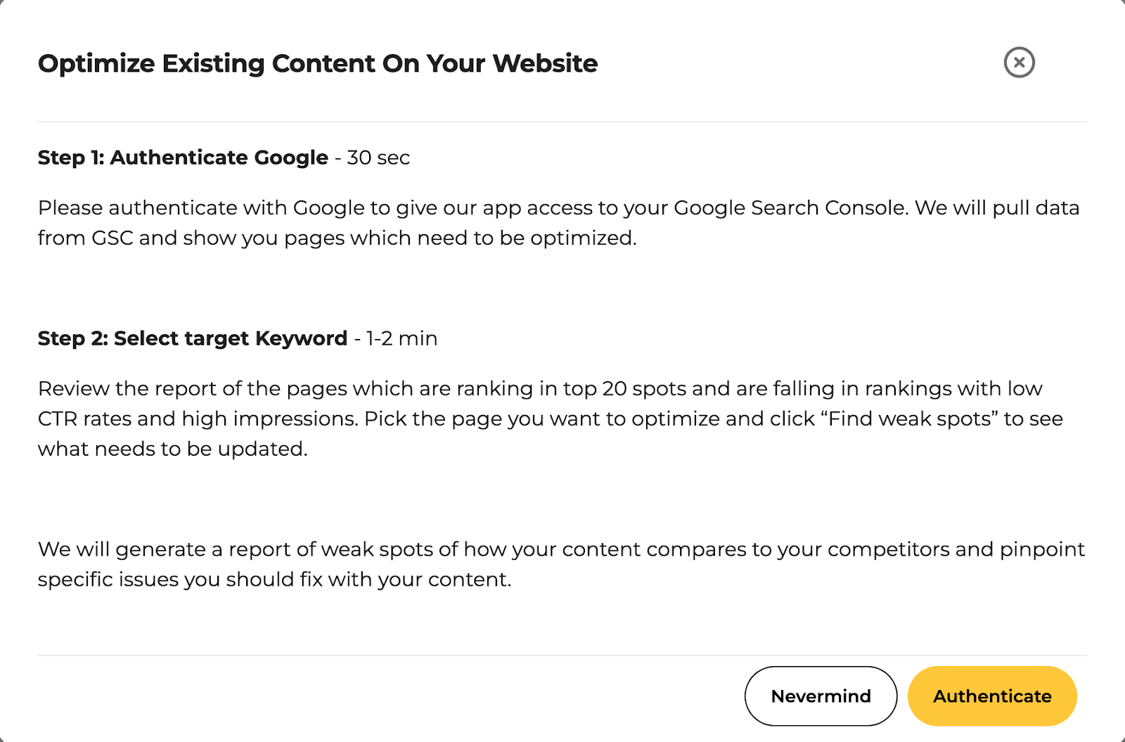 The popup wizard for authentication.